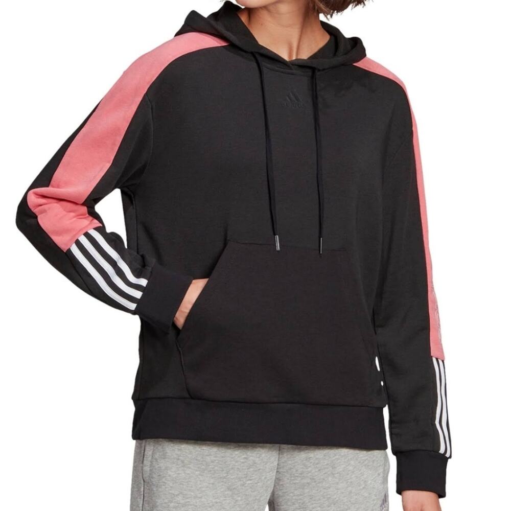 Adidas color block linear hoodie pink and black size small